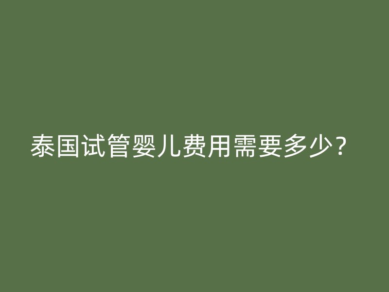 泰国试管婴儿费用需要多少？