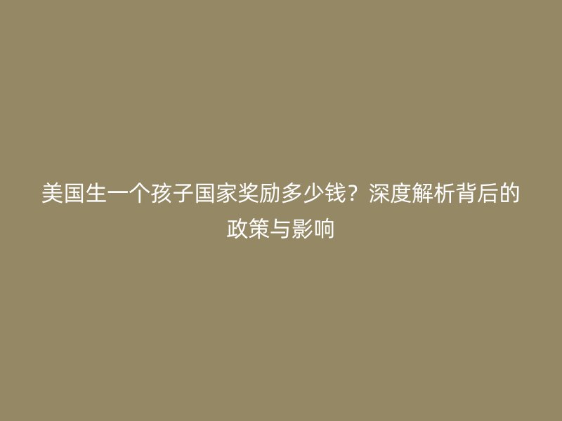 美国生一个孩子国家奖励多少钱？深度解析背后的政策与影响