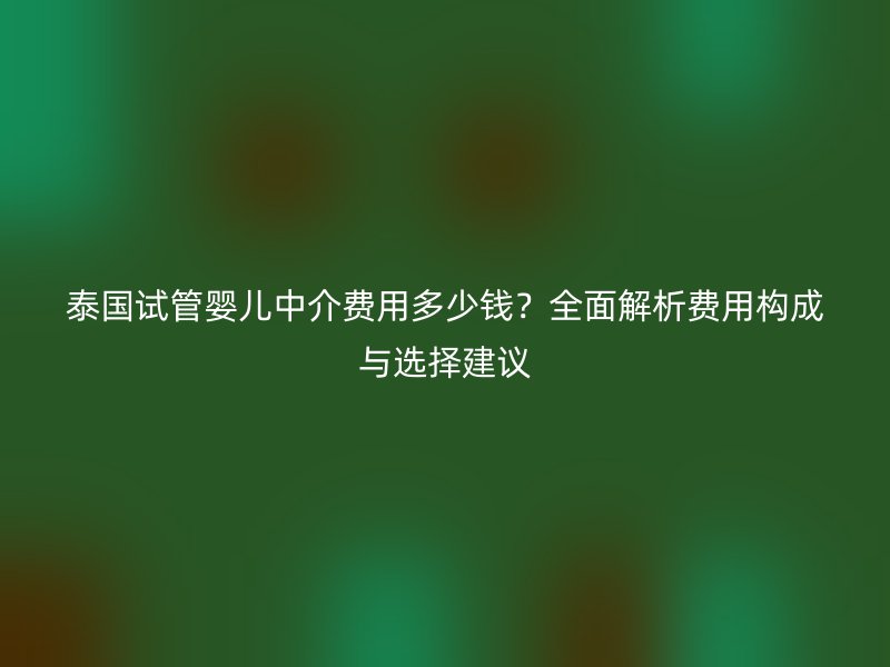 泰国试管婴儿中介费用多少钱？全面解析费用构成与选择建议
