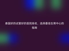 泰国好的试管好的医院排名，选择最佳生育中心的指南