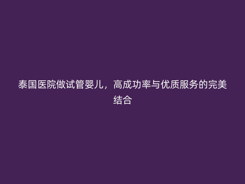 泰国医院做试管婴儿,高成功率与优质服务的完美结合
