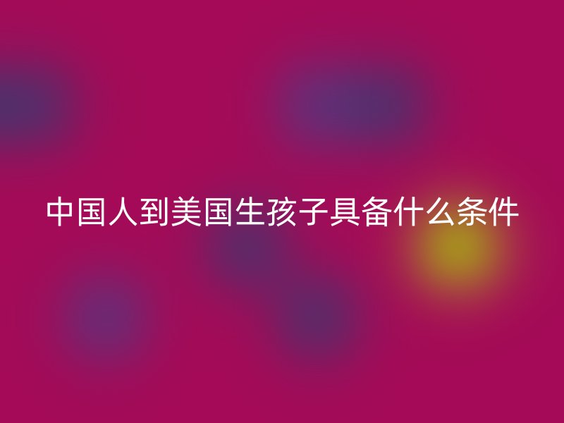 中国人到美国生孩子具备什么条件