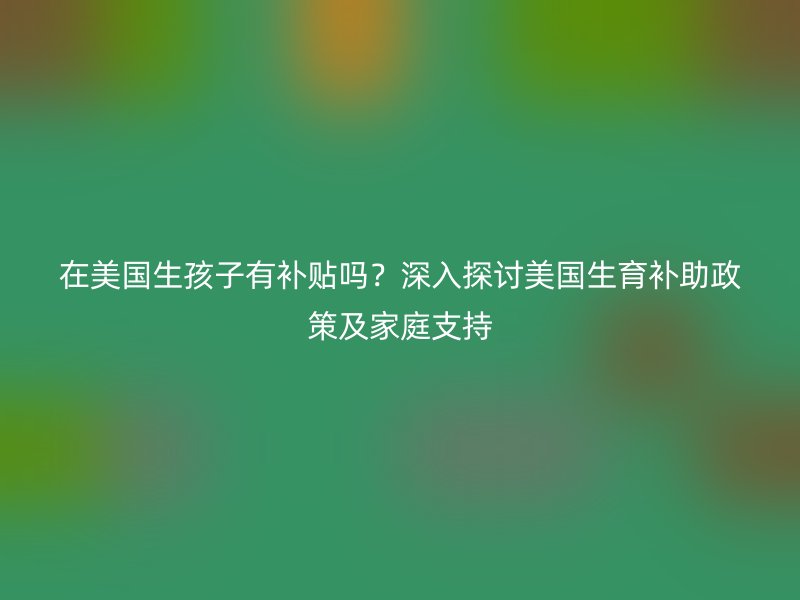 在美国生孩子有补贴吗?深入探讨美国生育补助政策及家庭支持