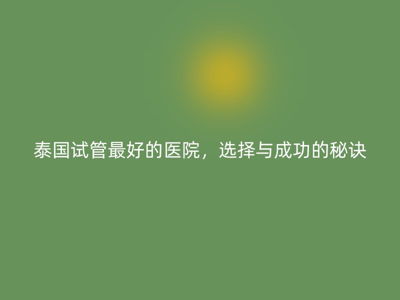 泰国试管最好的医院,选择与成功的秘诀