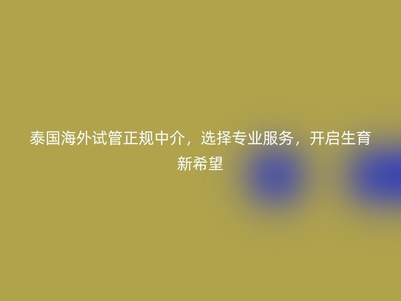 泰国海外试管正规中介,选择专业服务,开启生育新希望