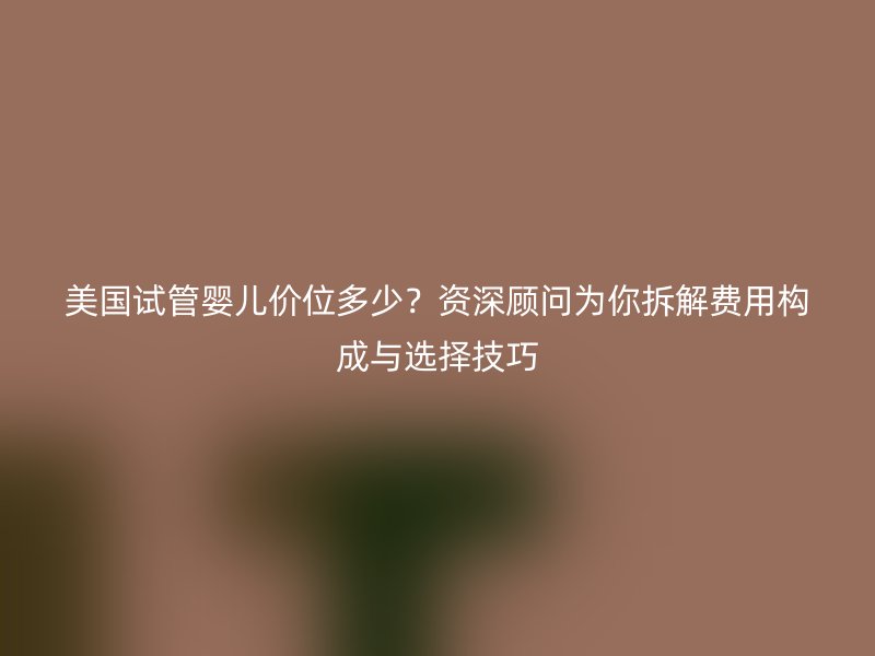 美国试管婴儿价位多少?资深顾问为你拆解费用构成与选择技巧