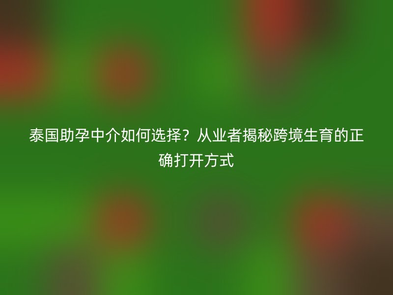 泰国助孕中介如何选择?从业者揭秘跨境生育的正确打开方式