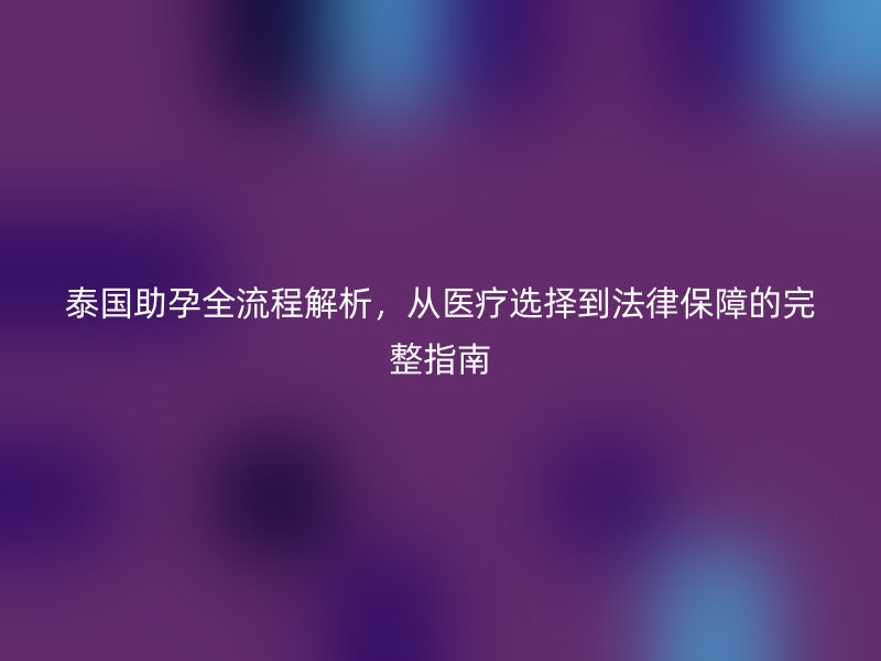 泰国助孕全流程解析，从医疗选择到法律保障的完整指南
