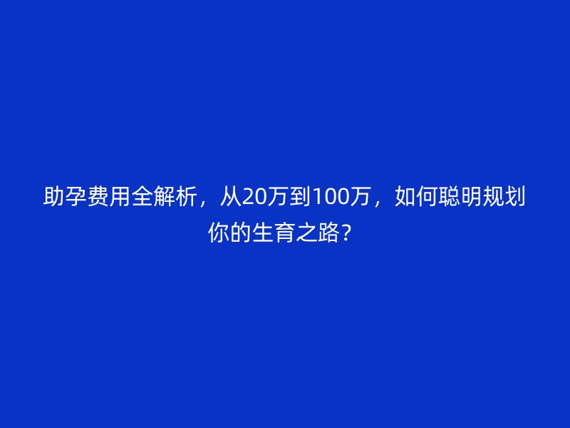 助孕费用全解析,从20万到100万,如何聪明规划你的生育之路?