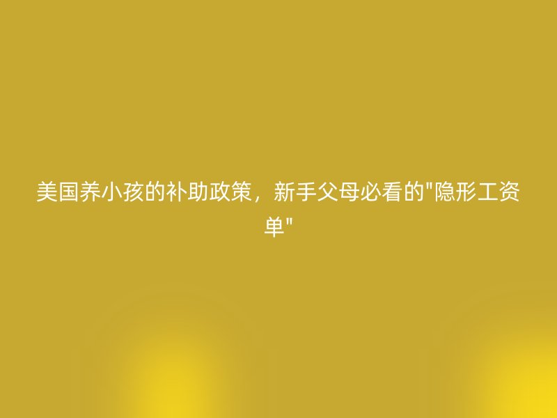 美国养小孩的补助政策,新手父母必看的
