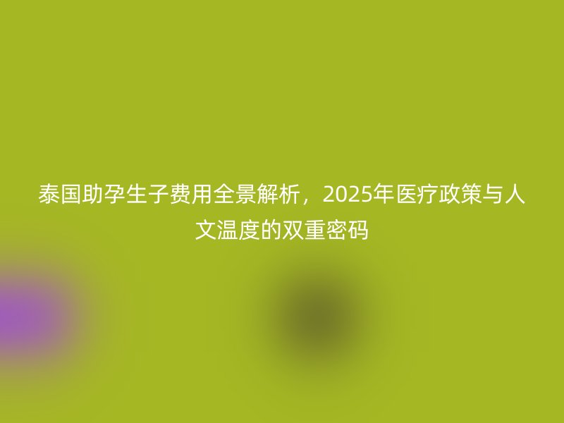 泰国助孕生子费用全景解析，2025年医疗政策与人文温度的双重密码