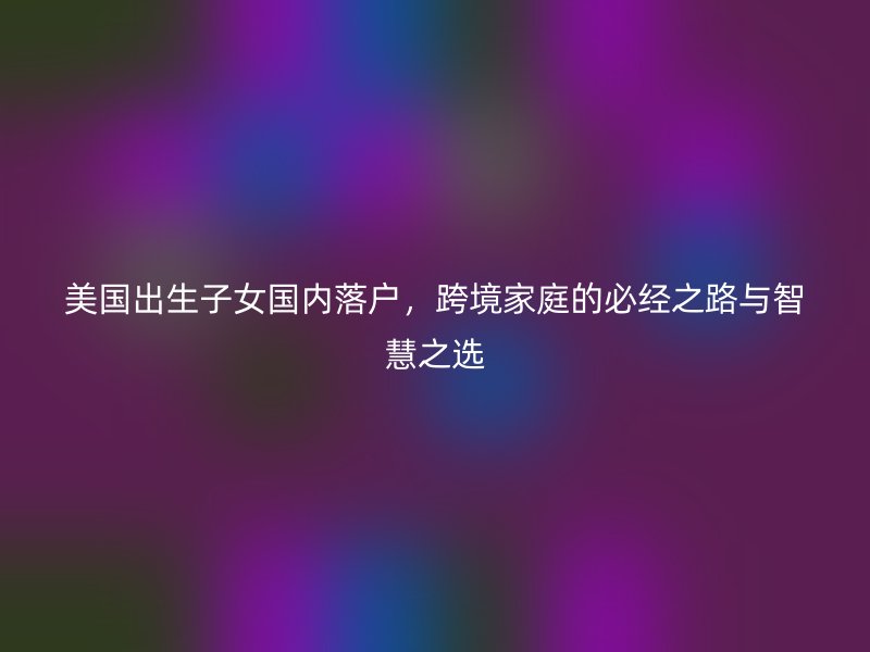 美国出生子女国内落户,跨境家庭的必经之路与智慧之选