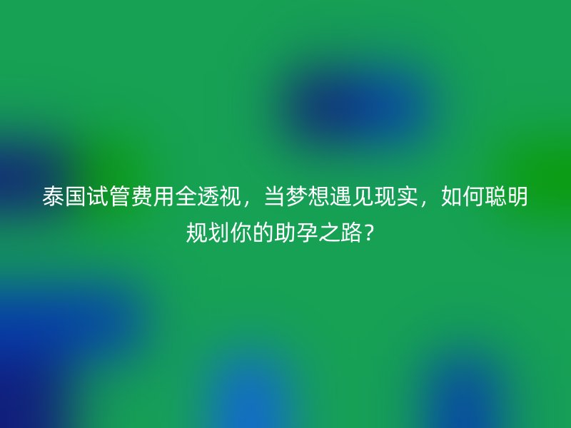 泰国<a href='/tags/12_1.html' target='_blank'><u>试管费用</u></a>全透视,当梦想遇见现实,如何聪明规划你的助孕之路?