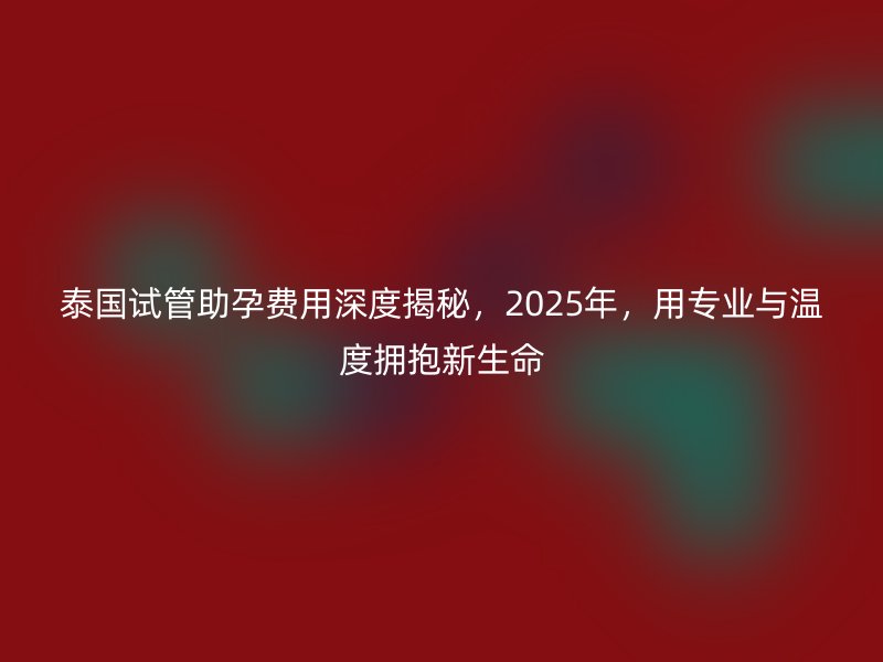泰国试管助孕费用深度揭秘，2025年，用专业与温度拥抱新生命