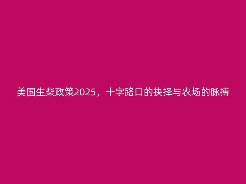 美国生柴政策2025，十字路口的抉择与农场的脉搏